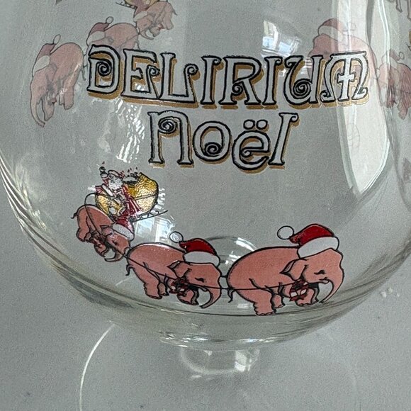 Delirium Tremens Noel Belgian Beer Glass 25cl Gold Rim Pink Elephant Set of 2 - Picture 4 of 8